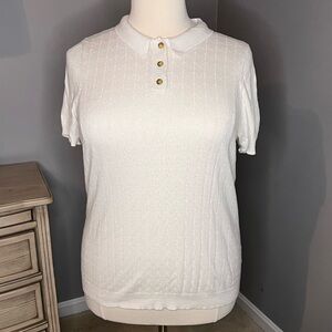 ModCloth Chosen Polo Short Sleeve Sweater in Ivory